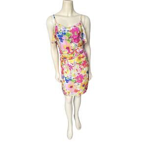 BB Dakota Multicolor Slip Silk Sash Tie Mini Floral Spaghetti Straps 6 Small M